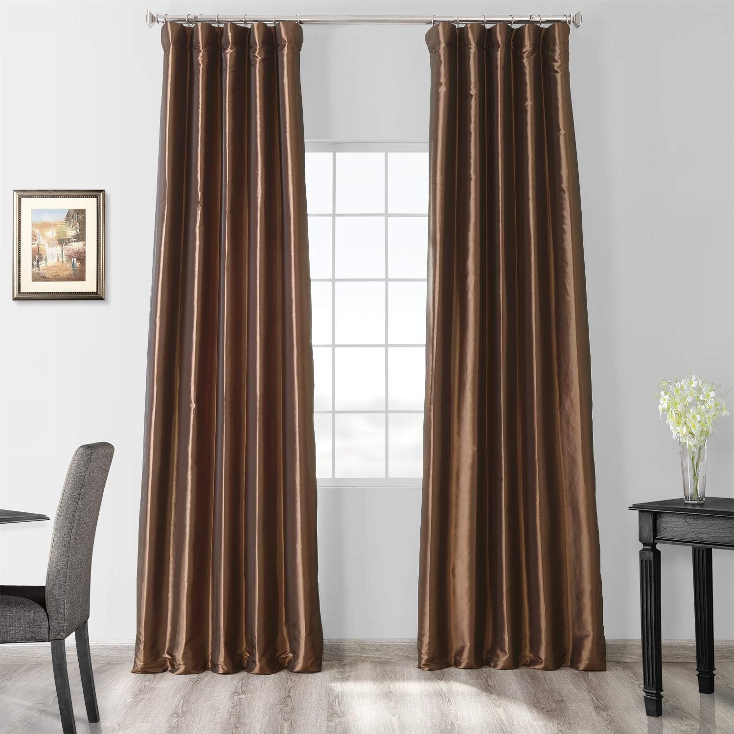 HPD Half Price Drapes PTCH-BO27-96 Blackout Faux Silk Taffeta Curtain (1 Panel), 50 X 96, Mushroom