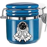 Smell Proof Jar Half Oz (250ml), Separate Space for Humidity Pack To Keep Herbs, Spices Fresh For Months - Ceramic Smell Proof Containers, Stash Jar with Clamp Lid -Double Sealed Airtight Jar -Blue