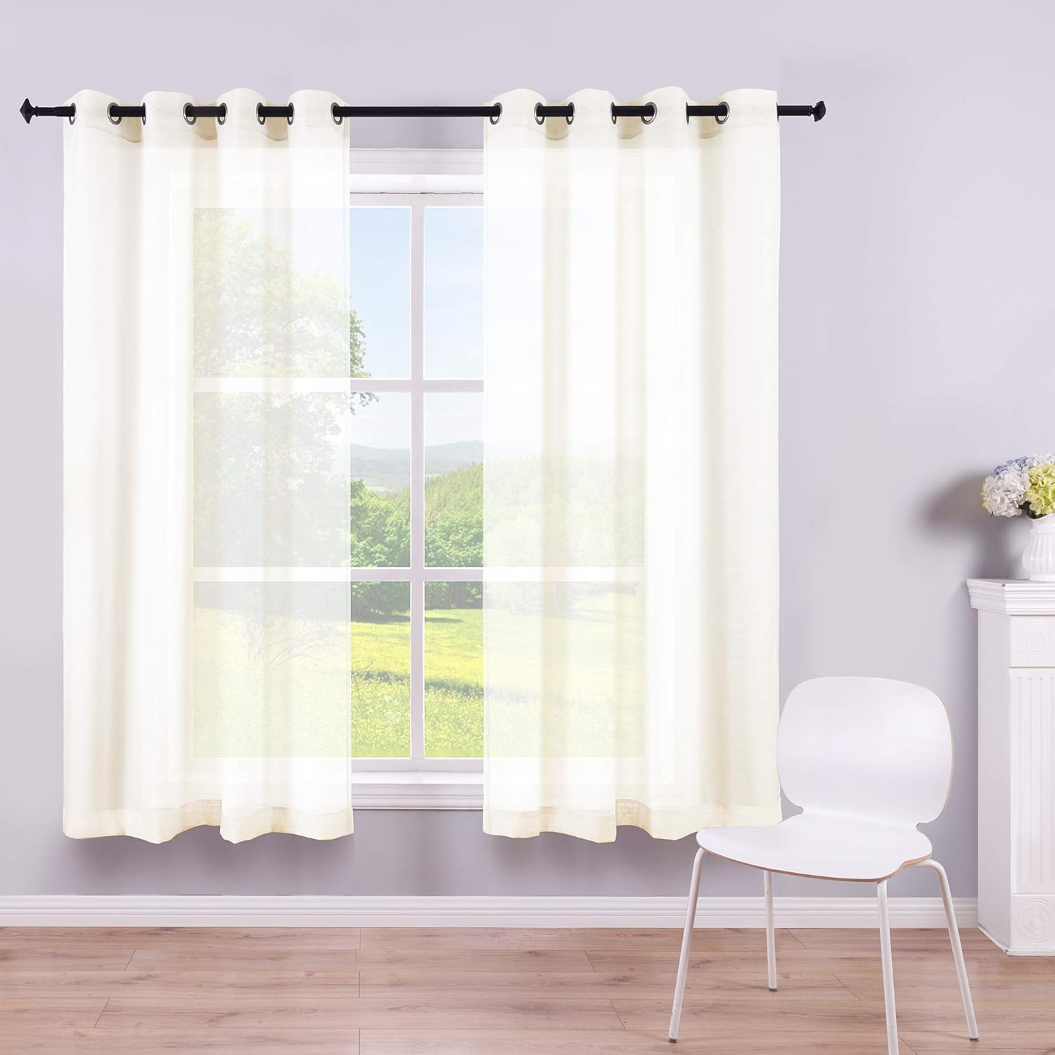 Ivory Sheer Curtains 45 Inch Length for Small Windows