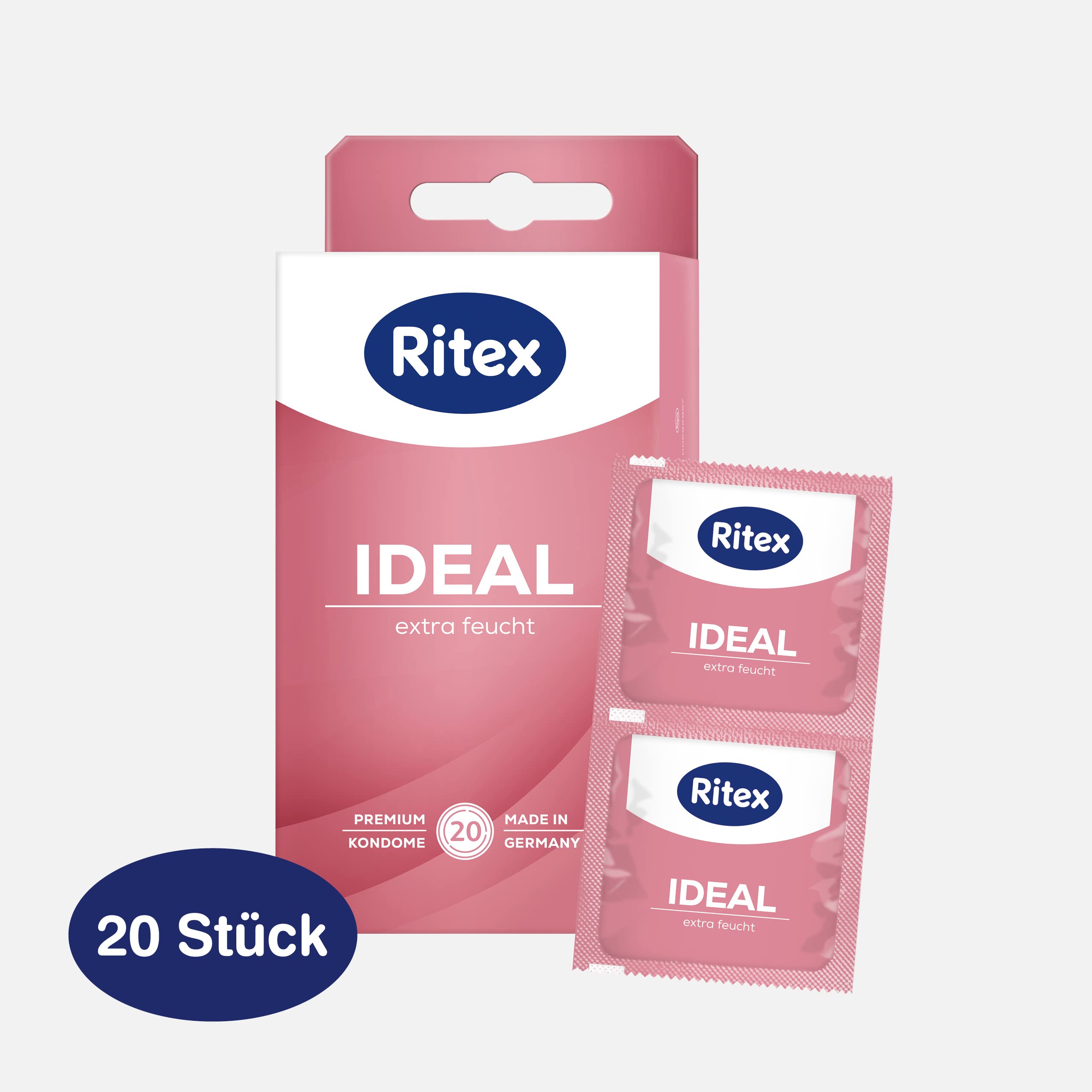 Ritex Kondome Ideal – Kondome extra feucht 20 Stück, gefühlsecht dünn mit Gleitgel für entspannten & intensiven Sex – Vegan, dermatologisch getestet, Made in Germany 2