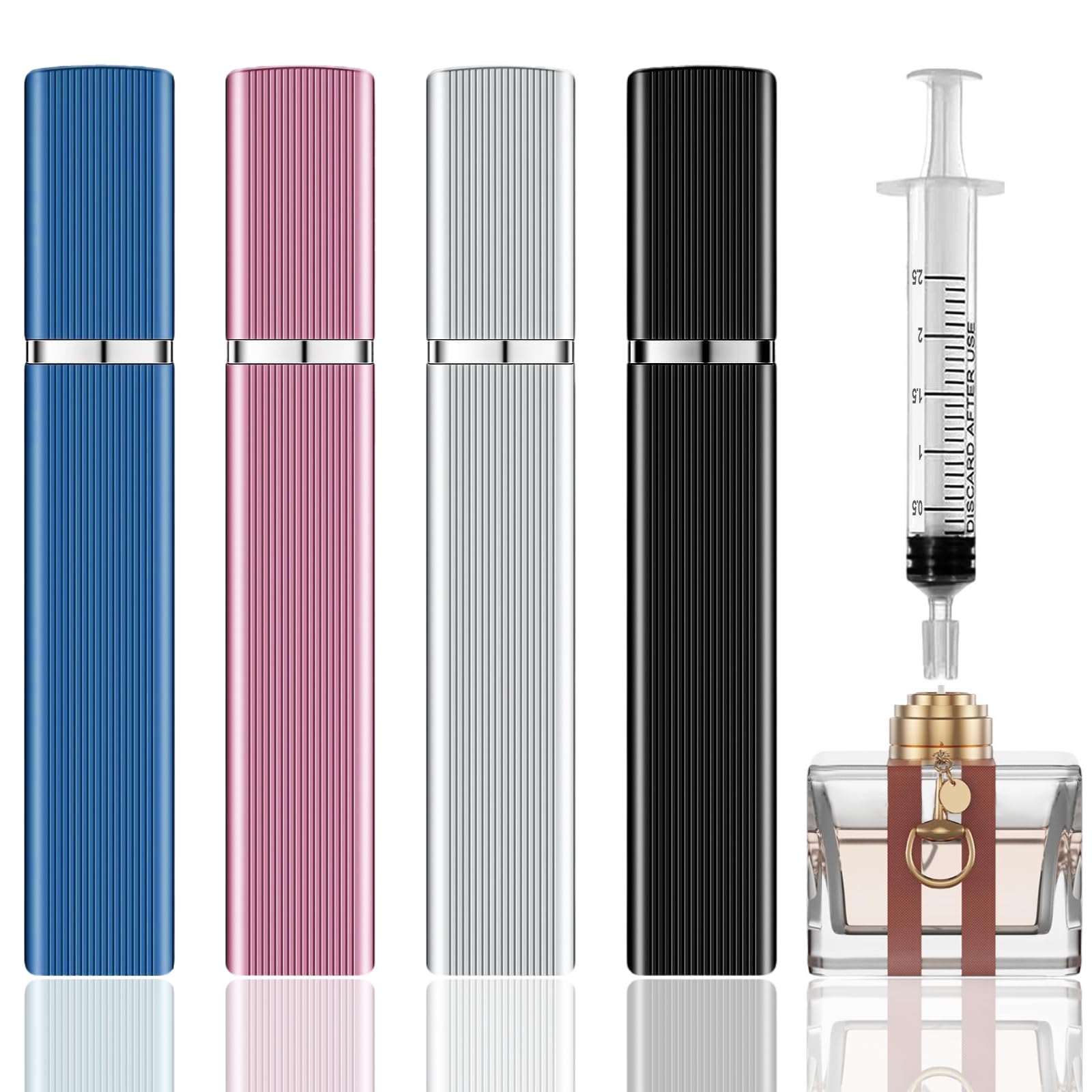 Photo 1 of Portable Mini Refillable Perfume Atomizer Bottle, Travel Size Cologne Sprayer, Travel Atomizer Refllable, MiniPerfume Dispenser, Scent Pump Case, Small Perfumes Spray Bottle 4 Pcs Pack of 8 ml