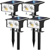 btfarm 4 Pack Solar Lights Outdoor Waterproof, Motion Sensor Outdoor Lights | 3 Modes Solar Powered Yard Garden Solar Spot Lights for Outside Pathway Landscape Lighting, Cool White