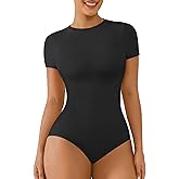 FeelinGirl Shapewear Bodysuit Compression Body Suits Women's Bodysuits High Neck Short Sleeve Plus Size Body Suit Body Shaper