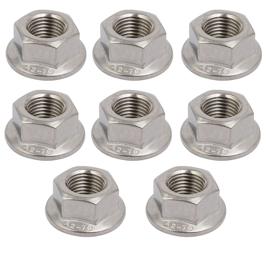 Sourcingmap 8pcs M12 x 1.25mm Pitch Metric Fine Thread 304 Stainless Steel Hex Flange Nut