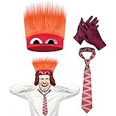 Anger Costume with Flame Hairy Headband，Stripe Tie & Red Gloves Angry Dress up Halloween Cosplay Outfits