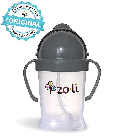 Zoli BOT 6 Ounce | Siliflex Weighted Straw Sippy Cup, BPA Free, Grey