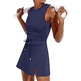 Caracilia Women Athletic Dress Tennis Active Workout Sleeveless Fitted Slit Summer Mini Golf Romper Dresses Built in Shorts