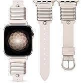 Wearlizer Leather Band Compatible with Apple Watch Bands Women 38/40/41/42/44/45/46/49mm, Slim Dressy Fancy Designer Strap with Metal Ring Loops for iWatch Series 11 10 9 8 7 6 5 4 3 SE/Ultra 3 2 1