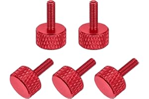 MECCANIXITY 5 Pcs M3x10mm Flat Head Knurled Thumb Screws, Solid Aluminum Alloy Fully Threaded Thumbscrew Bolts Fasteners for PC Computer Cases Graphics Card, Red