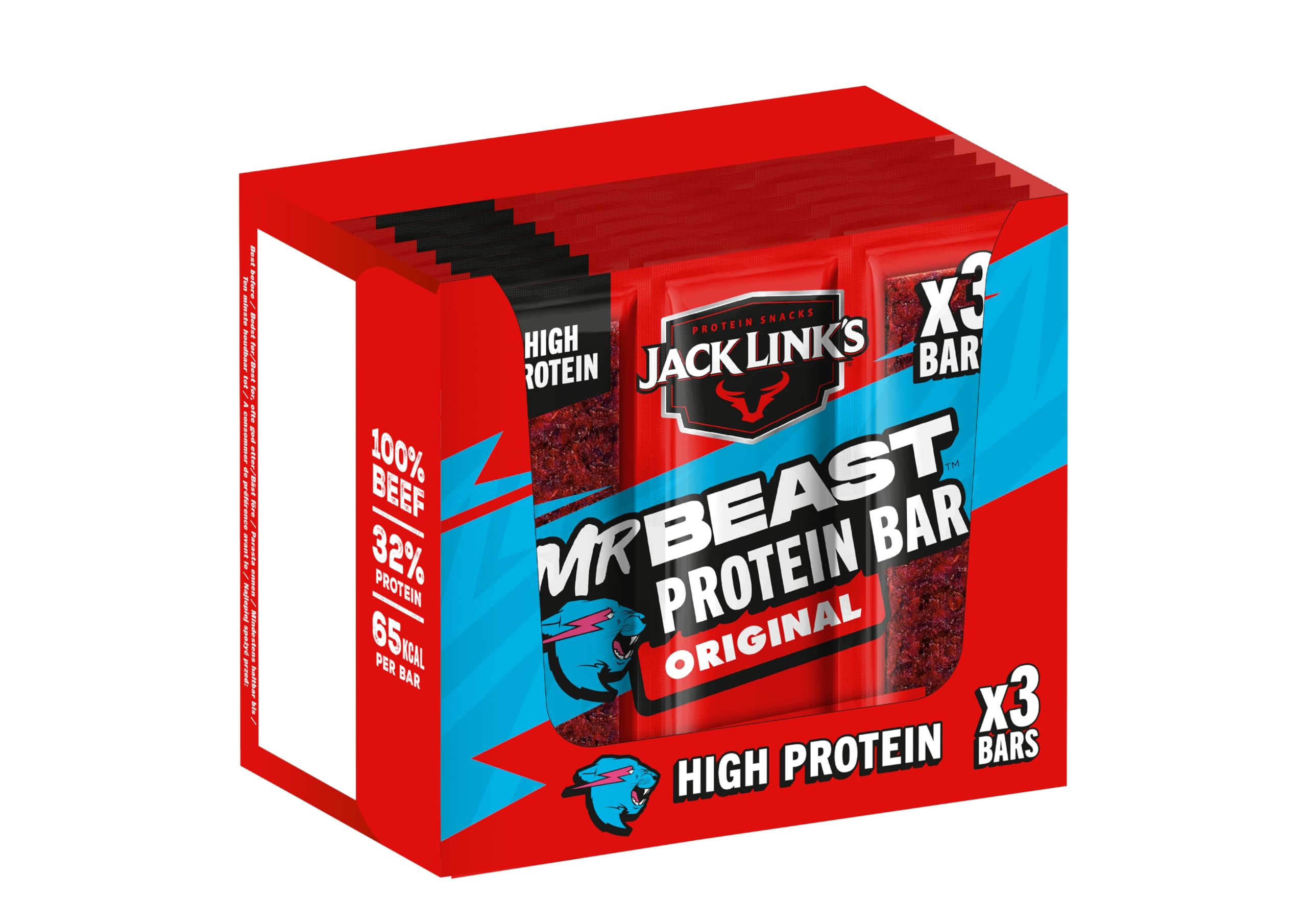 Jack Link's Protein Bar Beef Original, Pack of 30 x 22.5 g, low carb protein bar, protein bar, energy bar, snack for on the go and in the gym, fitness, high protein snack