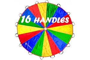 Play Parachute for Kids 12 ft 16 Dirt Resistant Handles Rainbow Parachute Kids Party Games Outdoor Toys Children Parachute Ki