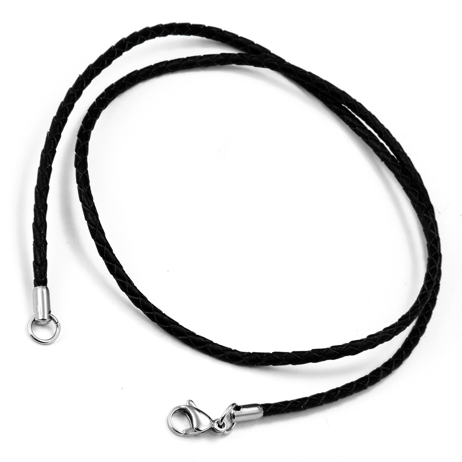 Cupimatch Unisex New 2-in-1 3mm Black Braided Leather Cord Rope Chain Necklace Wrap Bracelet Stainless Steel Lobster Clasp 24"
