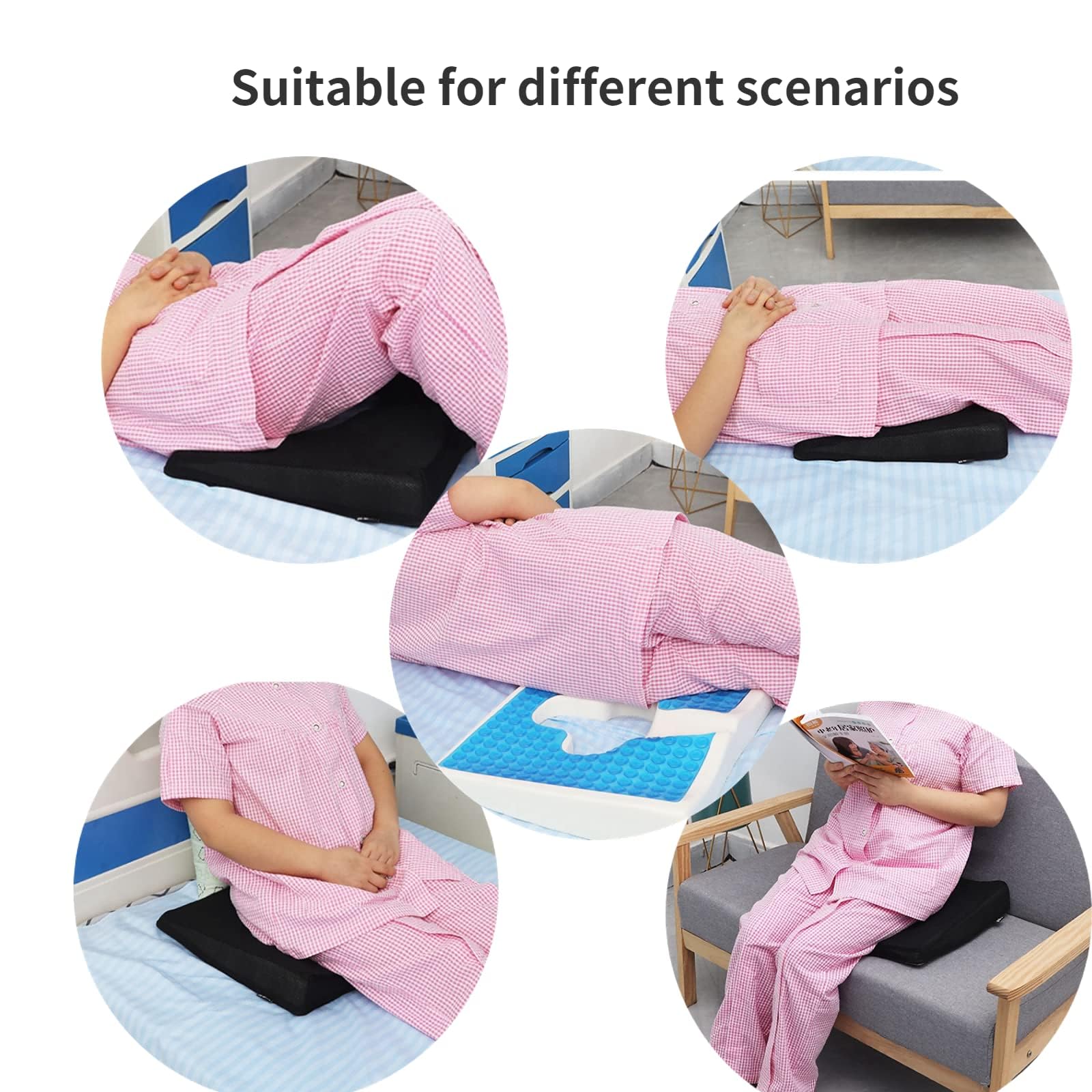 Bed Sore Cushion for Butt, Breathe Freely Fiber Bedsore Pressure Relief Pillow, T Shaped Opening Triangular Slope Design, Anti Decubitus Cushion for Elderly, Bedridden, Disabled