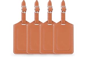 WISEPRO 4 Pack Luggage Tag, Leather Travel Tags for Luggage with Name Id Card, Privacy Protection Suitcase Tags