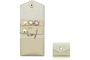 AfitLulu Mini Travel Jewelry Roll Bag with Buckle, Foldable Multifunctional Mini Travel Jewelry Case, Small Jewelry Bags Storing Rings, Necklaces, Earrings (Apricot)