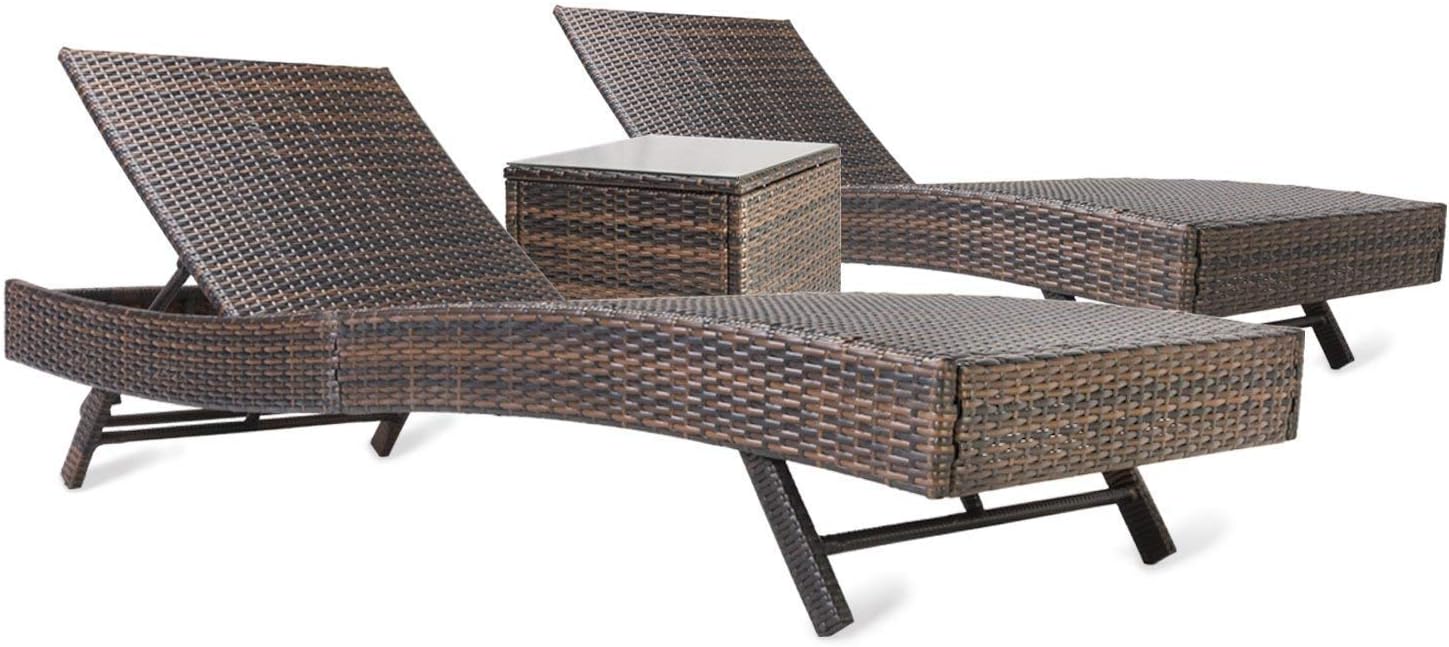 Pamapic 3PCS Outdoor Chaise Lounge Chair Set 【with Cushion