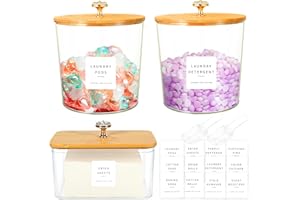 POLRAI 3 Pack Laundry Room Organization and Storage Jars Laundry Pod Containers and Dryer Sheet Holder with Lids and Labels for Laundry Detergent Laundry Pods Dry Sheet Organizing and Food Storage