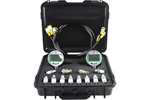 SINOCMP Digital Pressure Gauge Kit with 2 80MPA/12000PSI Pressure Gauges 3 Test Hoses and 12 Couplings Hydraulic Gas Water Pressure Test Kit with Backlight, 1 Year Warranty