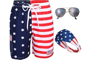 Yahenda 4th of July Shorts Mens USA American Flag Shorts Mens Swim Trunks with Headband Sunglasses Red Blue White Pants
