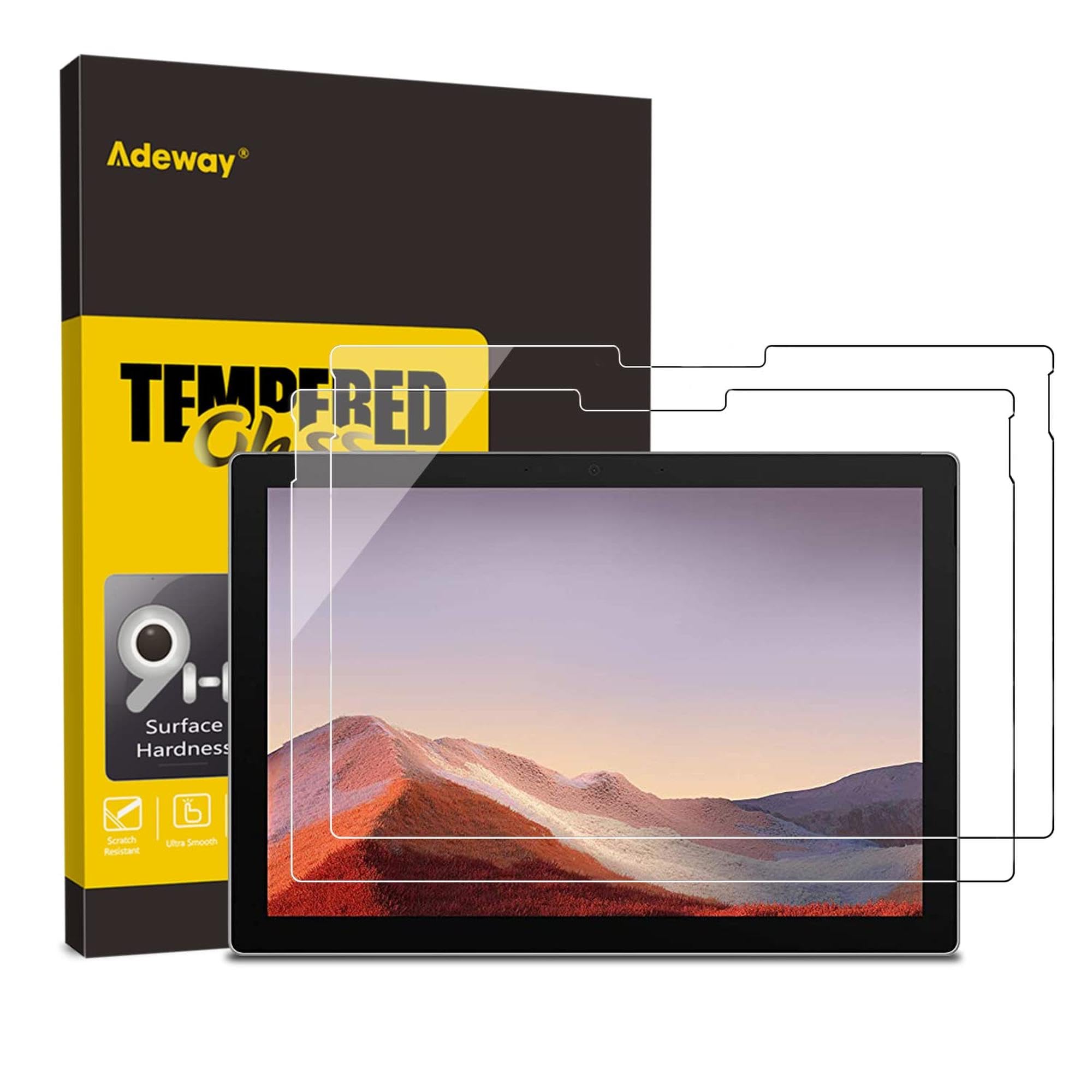 Adeway [2 Pack Screen Protector for Surface Pro 7/7 Plus/6/5/4/3 12.3 inch tempered glass Scratch resistant/Fingerprint resistant/9H Hardness/Easy installation