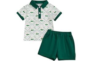 Toddler Baby Boy Golf Outfit Shorts Set Summer Clothes Cart Print Short Sleeve Lapel Neck Shirts Top Gentleman Suits