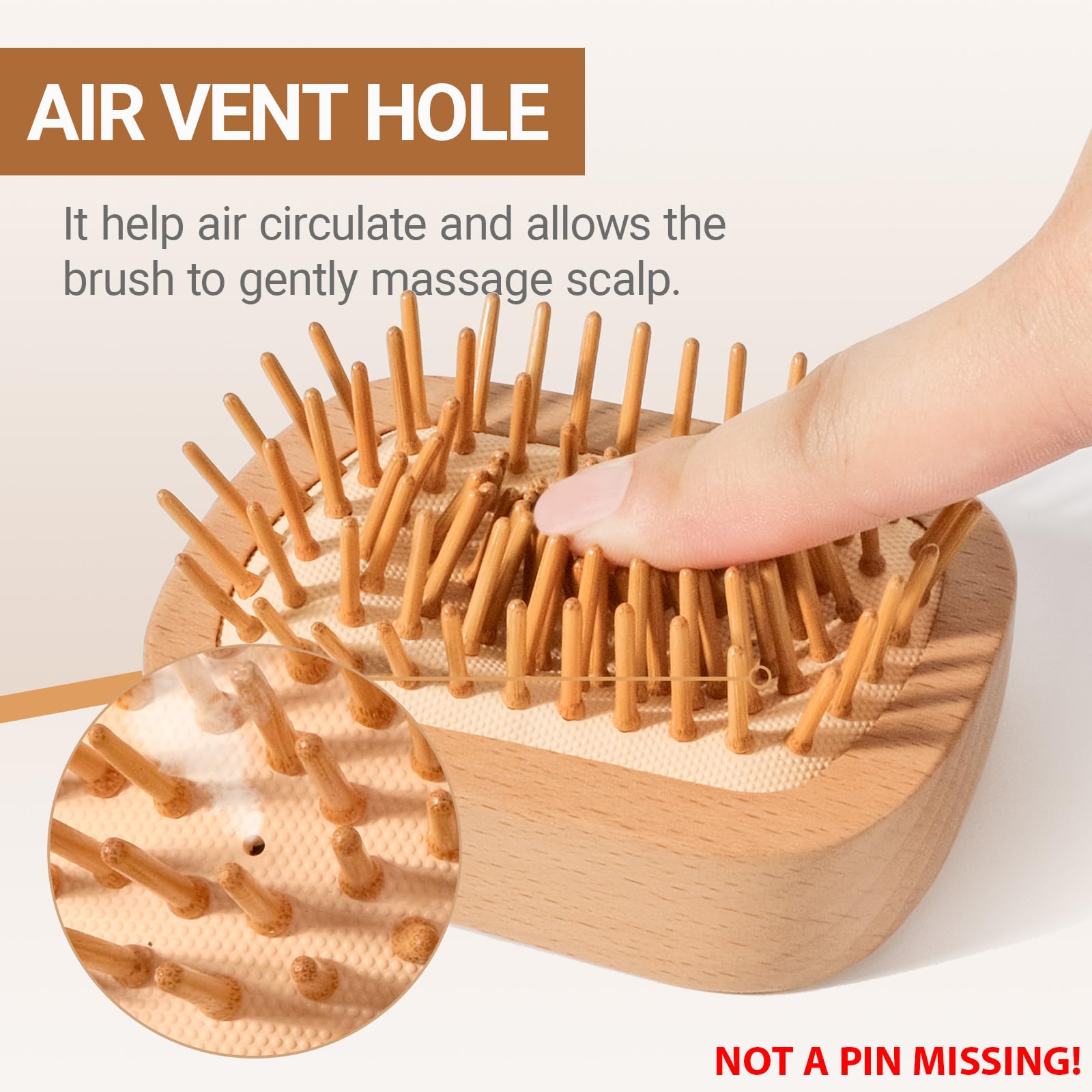 Maji Mama Handmade Natural Wooden Hair Brush Hairbrush with Bamboo Pins Massage Scalp & Detangling All Hair Types For Hair Growth,Scalp Massager Mini Brush No Handle Design