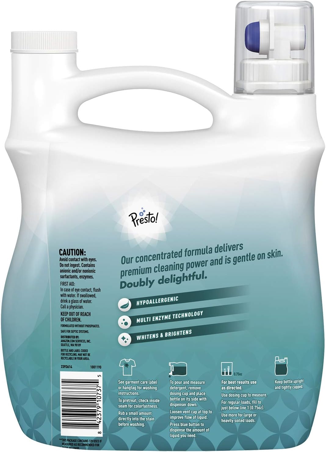 Presto! Concentrated Liquid Laundry Detergent Free & Clear 128 Loads