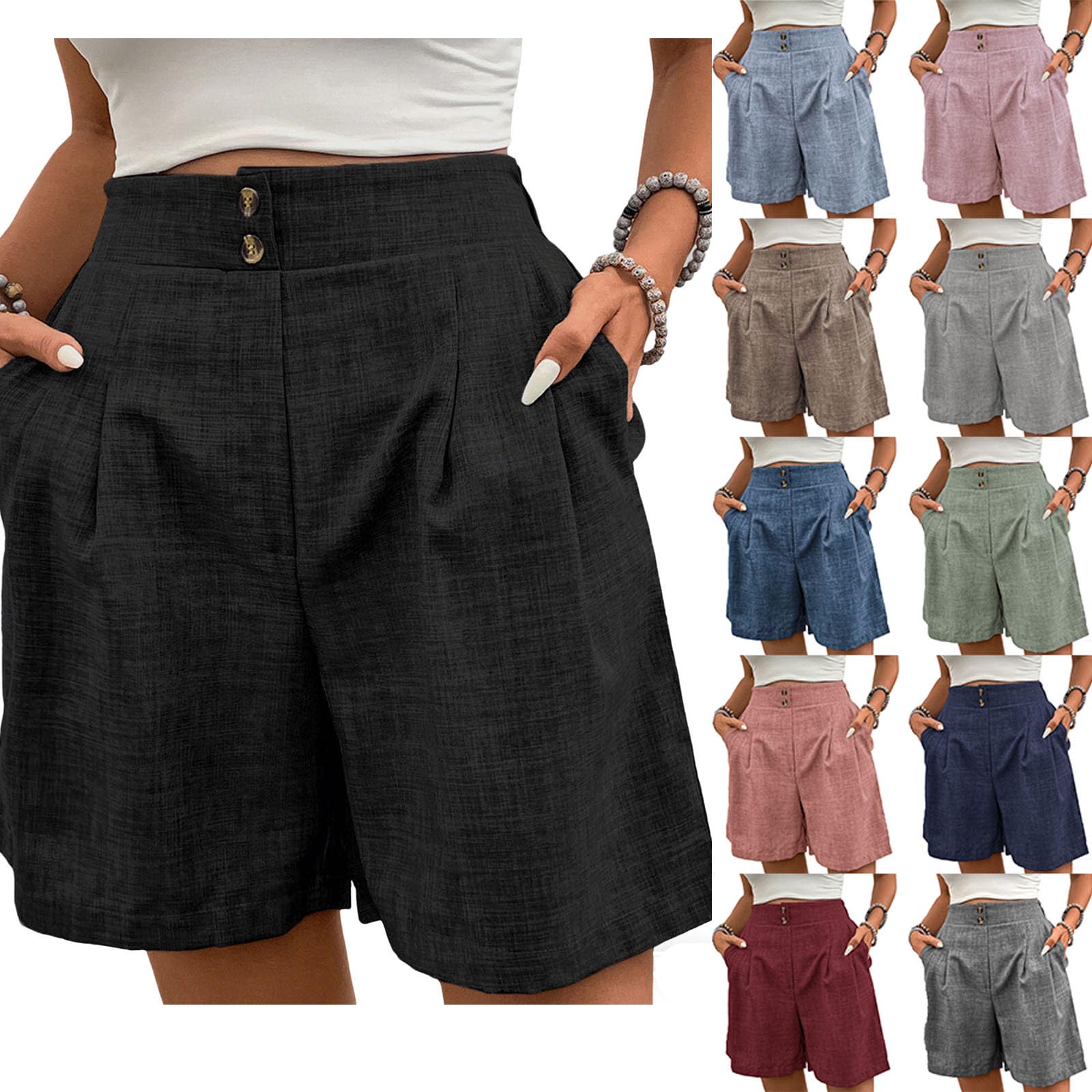 OTSANT Wide Leg Shorts for Women High Waist Pleated Shorts Dressy Work Short Pants Casual Business Short Pants with Pockets Black