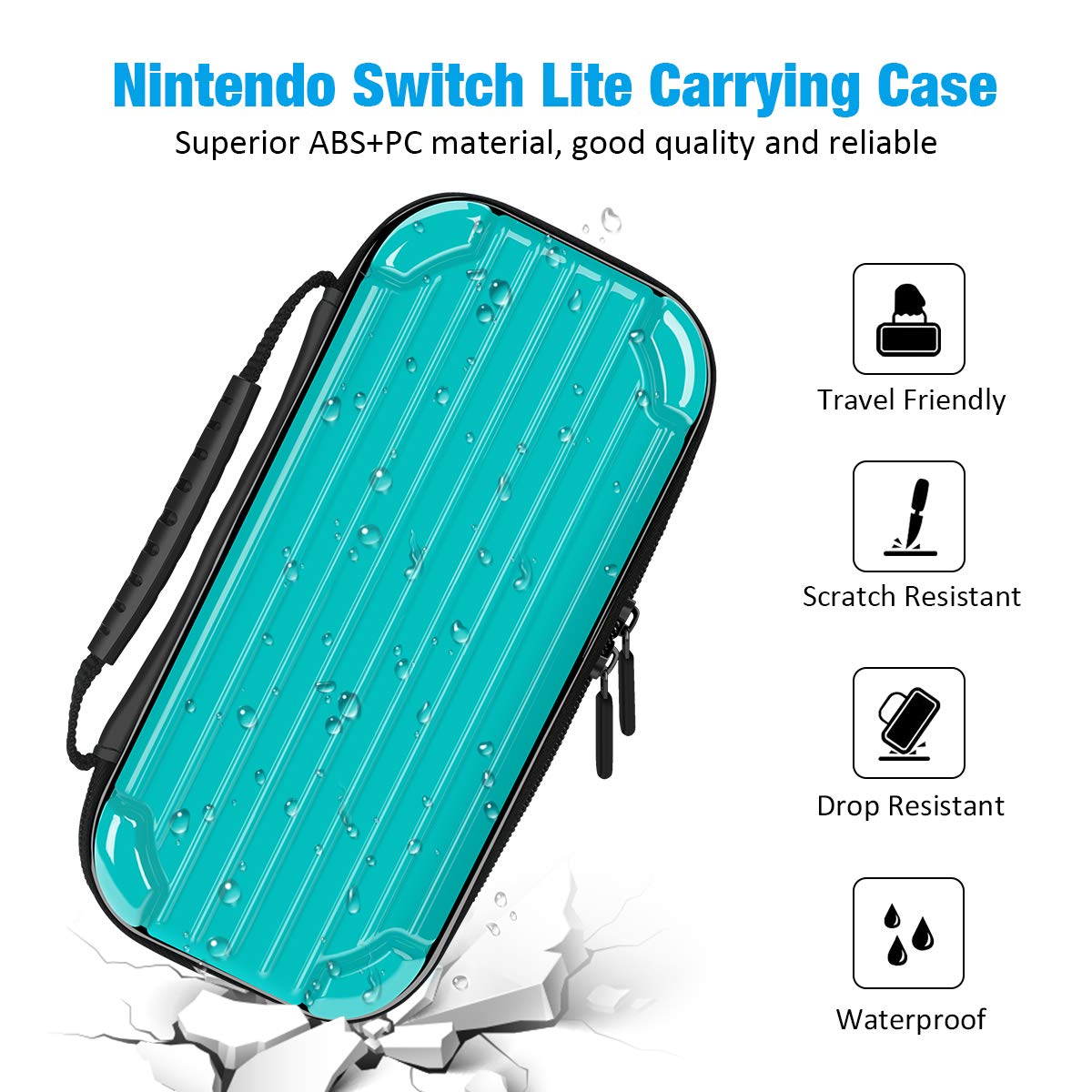 Carrying Case for Nintendo Switch Lite, Y Team Switch Lite Case with 10 Game Cartridge Storage Holders and 1 Tempered Screen Protector for Nintendo Switch Lite Console and Accessories (Turquoise)