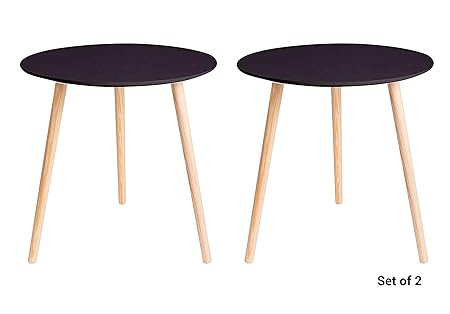 TIED RIBBONS Set of 2 Multi-Purpose Round Coffee Table, Side Table,Console Table, Night Stand for Small Space, End Table Living Room (44 cm X 44 cm, Black, Wood)