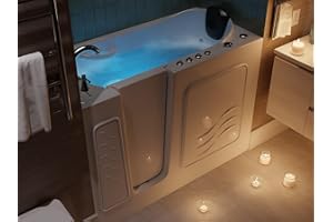 ANZZI Left Drain Walk-In Bathtub with 15 Whirlpool Jets in White | 53-60 x 26 in 115 Bubble Massage Jetted Hot Bath Tub with Waterfall Tub Filler Faucet and Handheld Shower Sprayer | AMZ5326LWD