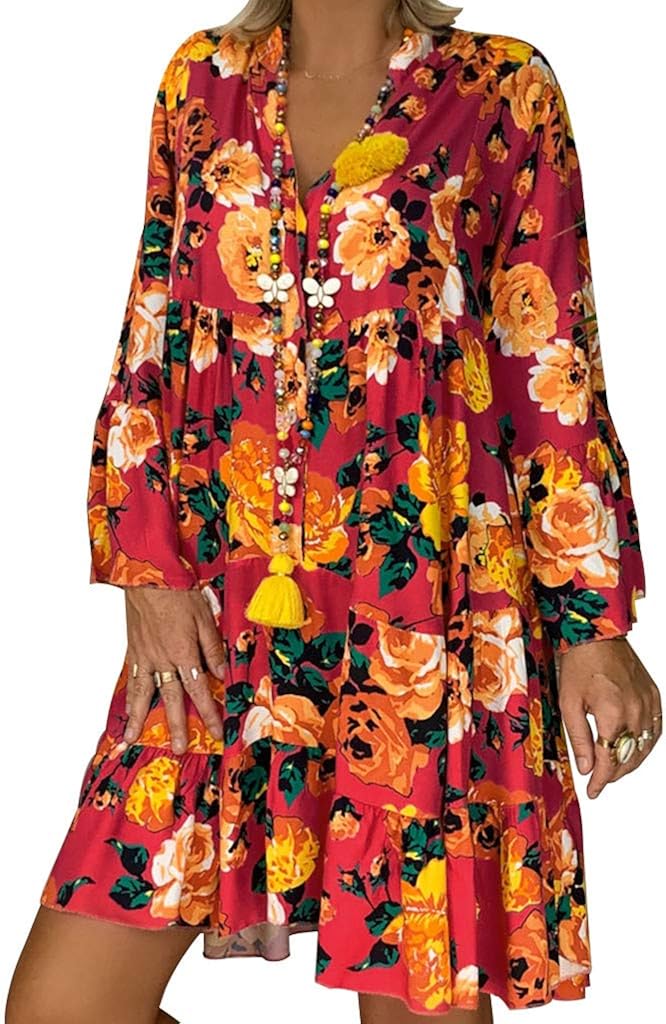 aihihe Womens Sexy T Shirt Dresses V Neck Button Down Casual Loose Long Sleeve Blouse Tops Casual Dresses