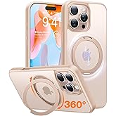 TORRAS 360 Rotatable Magnetic Ring for iPhone 16 Pro Max Case with Stand, Fit for MagSafe, 16FT Mil-Grade Shockproof Translucent for iPhone 16 Pro Max Phone Case 6.9", Rose Gold Pink