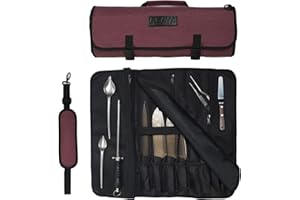 Asaya Chef Knife Roll Bag - 20 Total Pockets for Knives and Kitchen Utensils - Made with Stain Resistant Waxed Nylon - for Ch