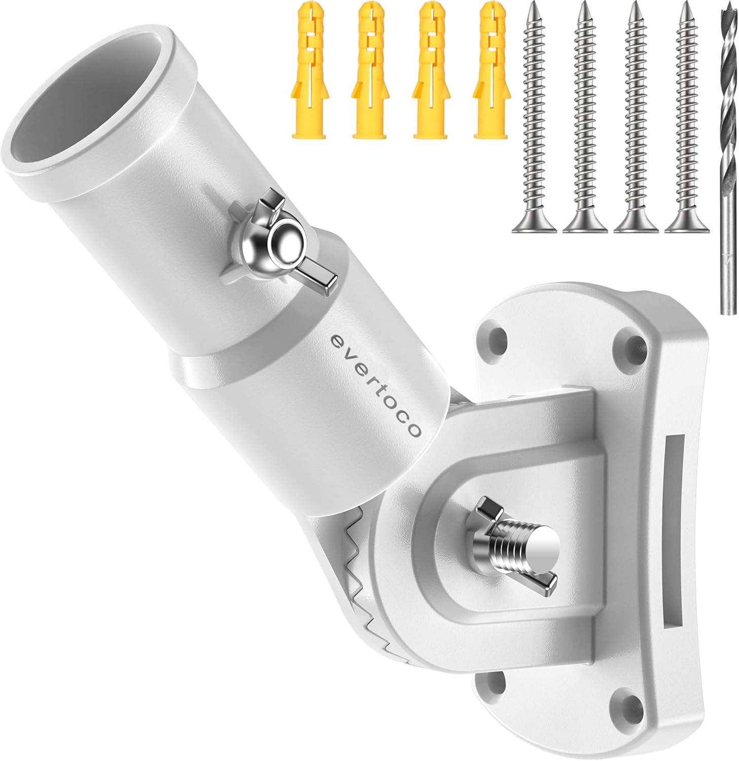 Flagpole Hardware - evertoco Heavy Duty T304 Stainless Steel Flag Pole Bracket - 180° Adjustable Flag Pole Holder for House with 2 Installation Methods, Flag Mount for 1