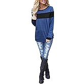 Blooming Jelly Women's Color Block Plaid Shirt Crewneck Sweatshirt Elbow Patches Pullover Sweatshirt Top