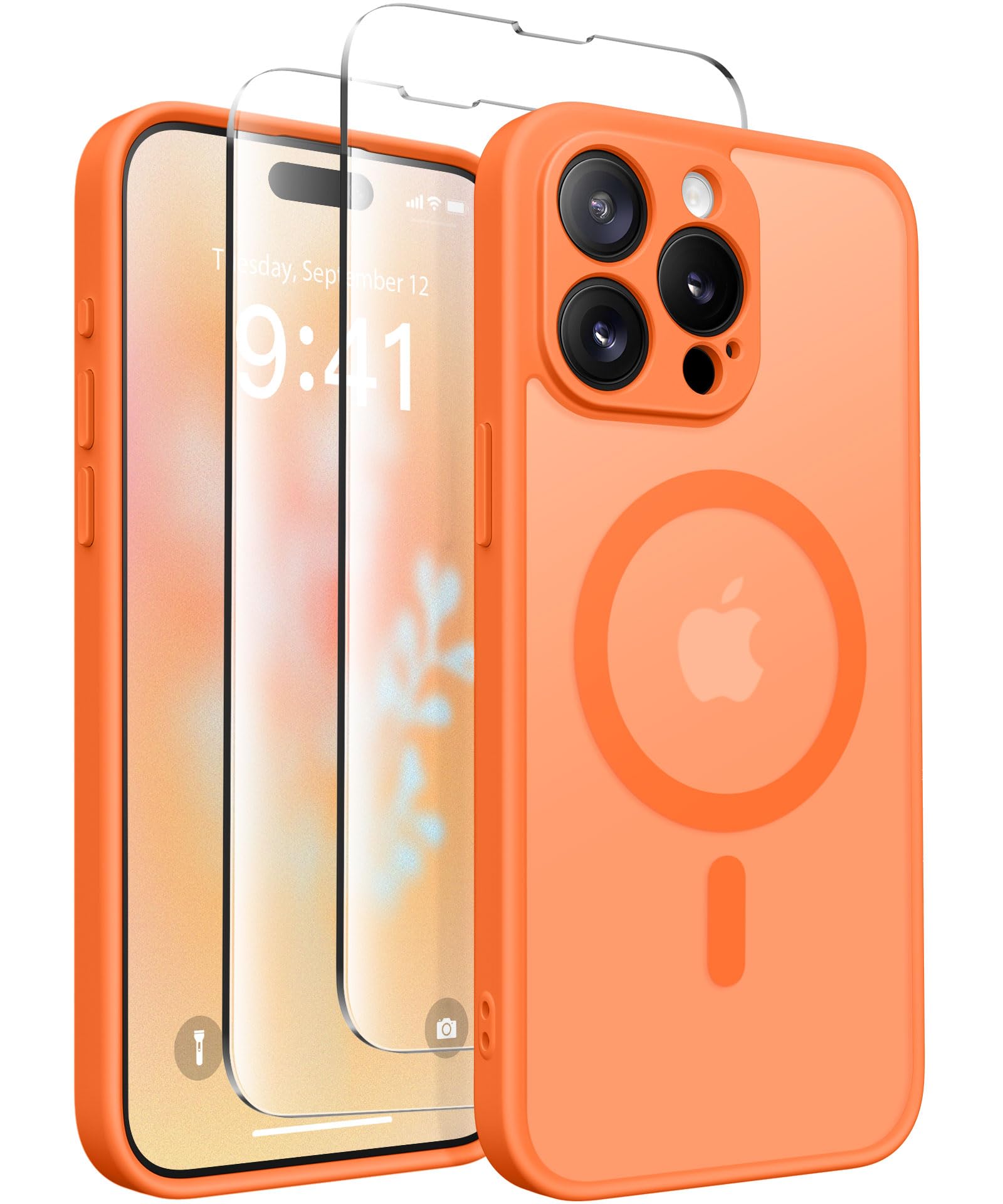 CAPRARO Magnetic for iPhone 15 Pro Max Case, [Compatible with MagSafe] [Full Camera Protection] [14FT Drop Protection] Shockproof Protective Slim Translucent Phone Case, OrangeYellow — image 1