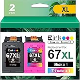 E-Z Ink 67 XL Ink Cartridges 67XL Cartouche Encre for HP 67 XL Printer Ink HP67XL Black and Color for DeskJet 2700 4133e 2755