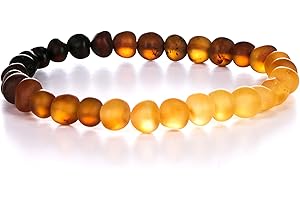 AMBERAGE Natural Baltic Amber Bracelet for Adults (Women/Men) - Hand made From Raw-Unpolished/Certified Baltic Amber Beads(6 Colors)