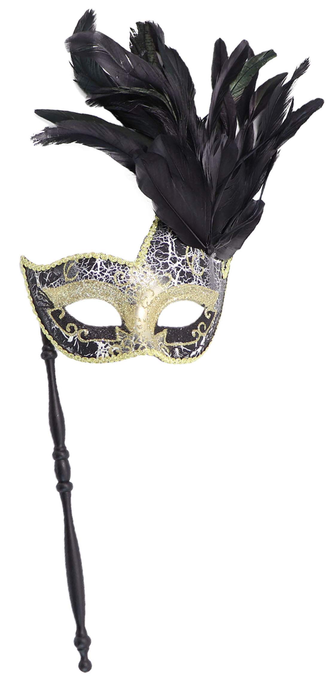 Coolwife Couple Feather Mask Masquerade Halloween Mardi Gras Cosplay Party Costume Masks (Stick A Black)