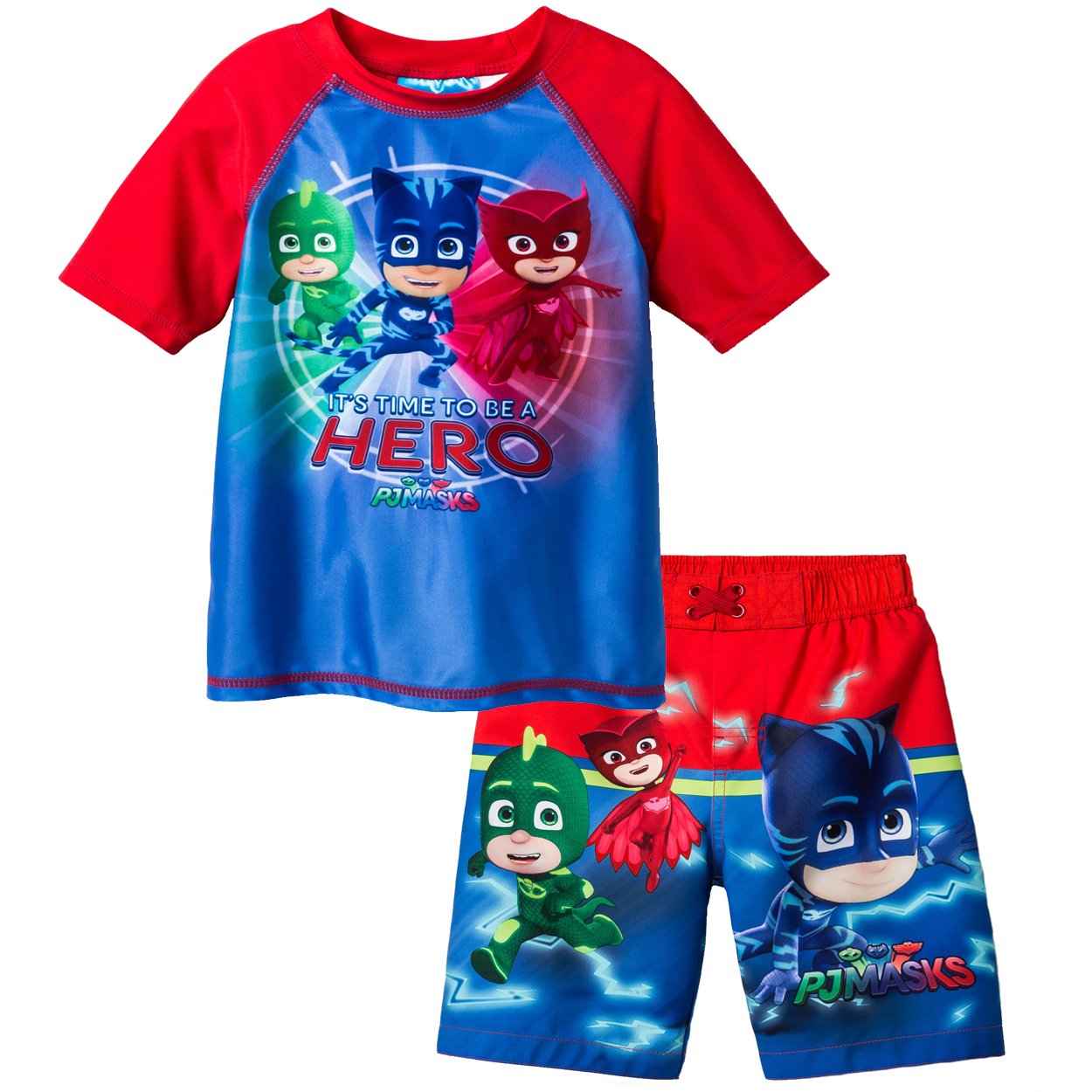 PJ Masks Boys Swim Trunks and Rash Guard Set (Toddler) Beachwear Central