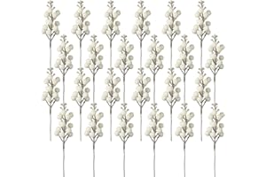 Crafare 24 Pack 7.5Inch Christmas Glitter Berries Stems Artificial Christmas Picks for Christmas Tree Ornaments, DIY Xmas Wreath, Crafts, Holiday and Home Decor, White