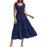Okiwam Womens Summer Dresses 2026 Sleeveless Tie Strap Maxi Long Flowy Beach Sundresses Boho Swiss Dot Spring Wedding Dress