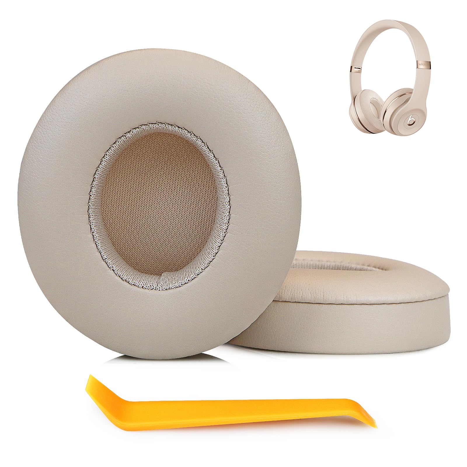 SINOWO Earpads Replacement for Beats Solo 2 & Solo 3 Wireless On-Ear Headphones,Solo2 Solo3 Ear Pads Cushions with Noise Isolation Memory Foam,Soft Protein Leather(Matte Gold)