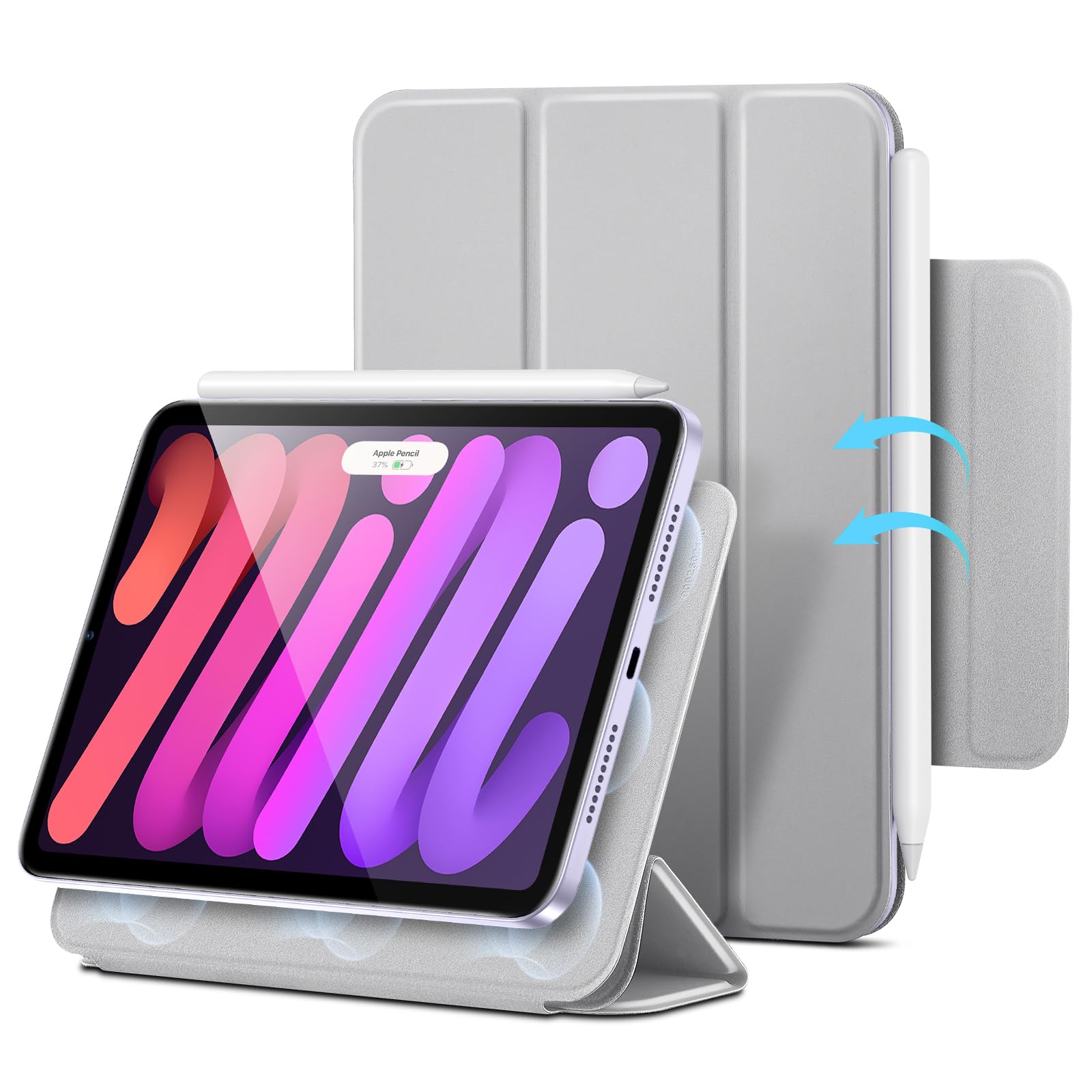 Photo 1 of ESR for iPad Mini 7 A17 Pro Case, iPad Mini 7th/6th Generation Case (2024/2021), Slim Trifold Two-Way Stand, Powerful Magnetic Attachment, Durable Protection, Supports Pencil Pro&Pencil(USB-C), Grey