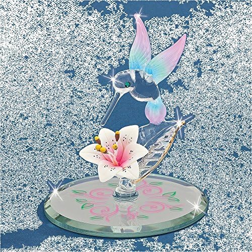 Cotton Candy Hummingbird w/Flower Glass Figurine