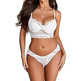 Avidlove Lingerie for Women Lace Strappy Underwear V Neck Bra and Panty Sets 2 Piece Bralette Outfits