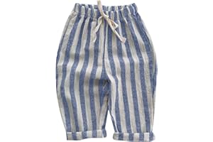 Toddler Boys Linen Pants Summer Cotton Striped Baggy Thin Casual Drawstring Elastic Waist Harem Pants for Kids Boy