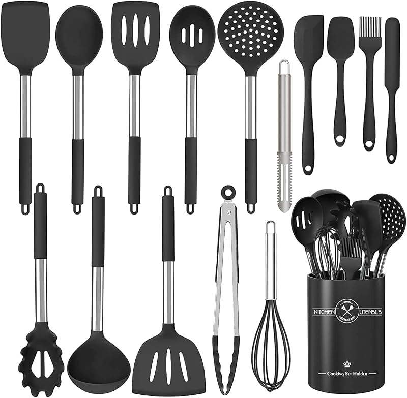 16-teiliges Silikon-Küchen-Kochgeschirr-Set, Hitzebeständiges Utensilien Mit Hochwertigen Edelstahlgriffen Zum Kochen Und Backen, Antihaft-Spachtel-Küchenhelfer — Foto 1 von 7
