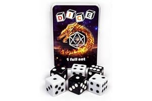 HAOMEJA 6 Pcs 16mm White & Black Dice Set - Standard Opaque D6 Game Dice for Board Games, DND, RPG, Yahtzee, Math Teaching - Classic 6-Sided Dice with Easy-Read Pips, Party Gifts (White 3 & Black 3)